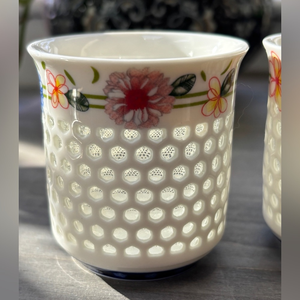 Floral Ceramic Tea Cups, Made in Japan (set of 2)